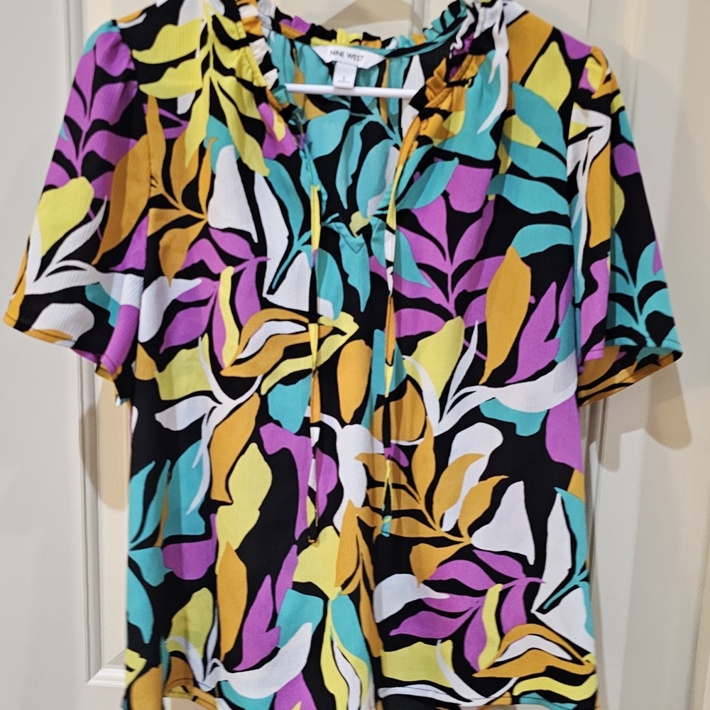 Vibrant Multicolor Leaf Print Top